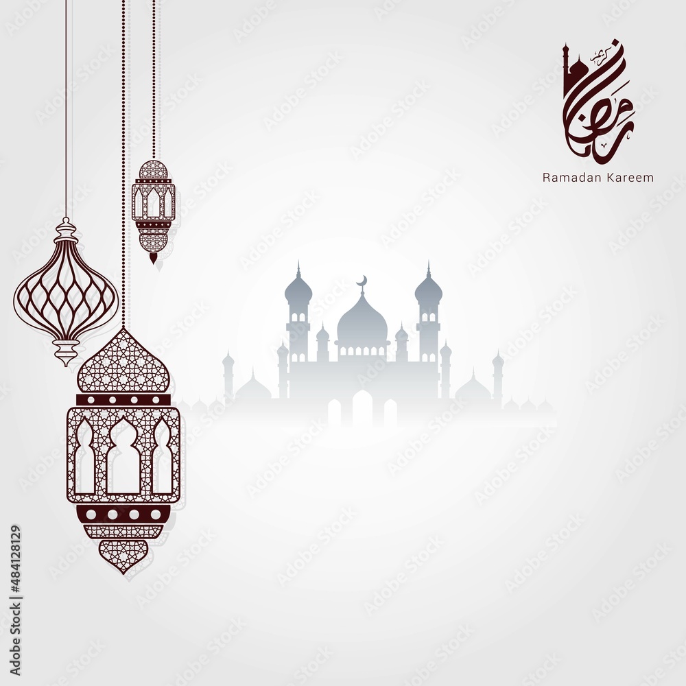 Ramadan Kareem Arabic Calligraphy greeting card vector illustration with ornament background .Translation: Ramadan Kareem Arabic Calligraphy greeting card vector illustration with ornament background .Translation: