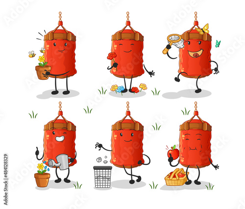 punching bag save the earth group. cartoon mascot