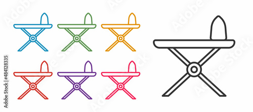 Set line Electric iron and ironing board icon isolated on white background. Steam iron. Set icons colorful. Vector