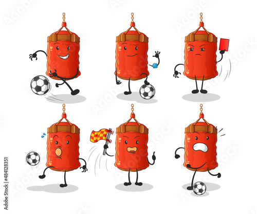 punching bag football group character. cartoon mascot vector