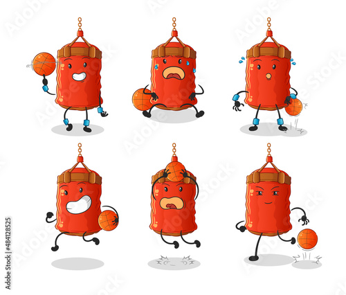 punching bag basketball player group character. mascot vector