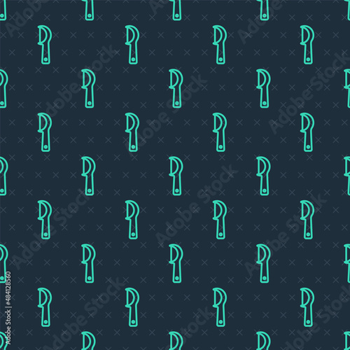 Green line Dental floss icon isolated seamless pattern on blue background. Vector
