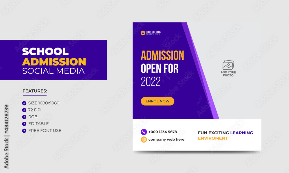 Junior Admission School Education Social Media Post Template Design Set. Kids’ Education Social Media Post Set Junior Admission School Education Social Media Post Template Design Set. Kids’ Education Social Media Post Set