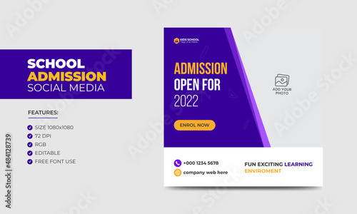 Junior Admission School Education Social Media Post Template Design Set. Kids’ Education Social Media Post Set