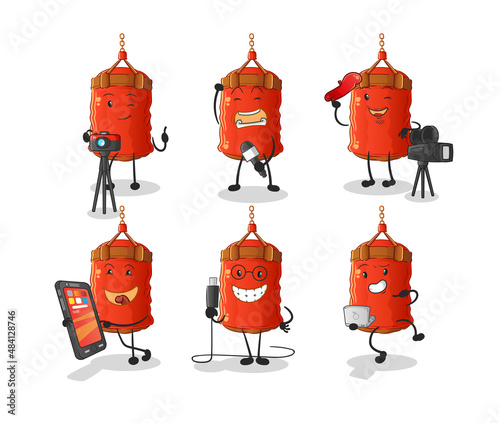 punching bag technology group character. cartoon mascot vector