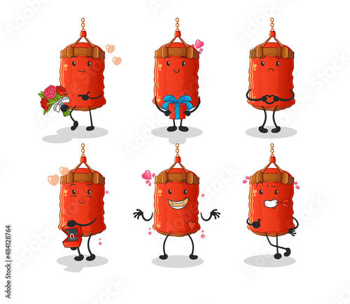 punching bag love set character. cartoon mascot vector