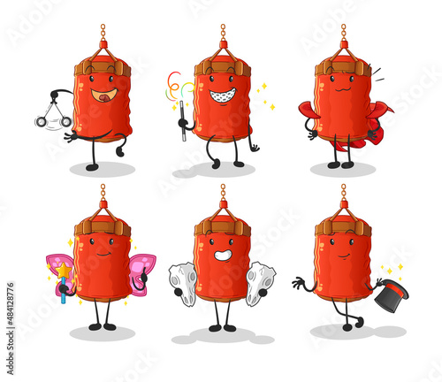 punching bag magic group character. cartoon mascot vector