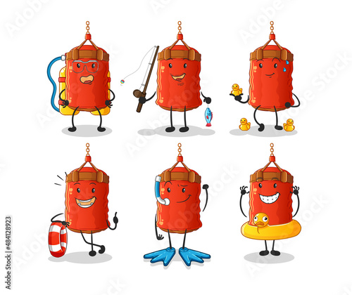 punching bag water activity group. cartoon mascot vector