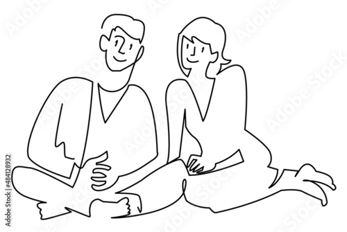 一筆書きのシンプルイラスト-夫婦