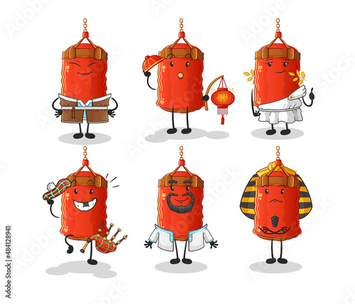 punching bag world culture group. cartoon mascot vector