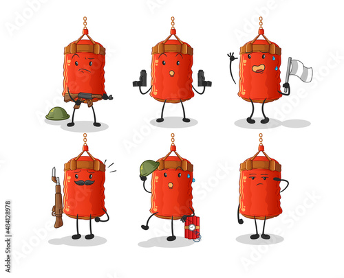 punching bag troops character. cartoon mascot vector