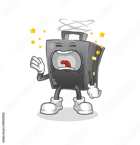 briefcase yawn character. cartoon mascot vector