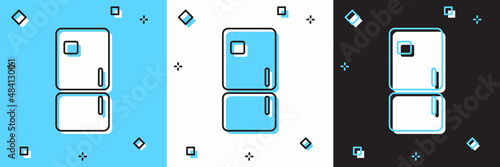 Set Refrigerator icon isolated on blue and white, black background. Fridge freezer refrigerator. Household tech and appliances. Vector