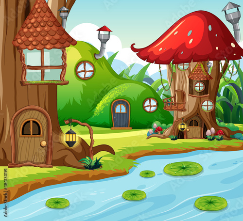 Fairy tree house in the forest scene