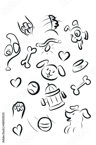 Dog face doodle. Dog breeds hand drawn head. Stock vector vet illustration on a white background.