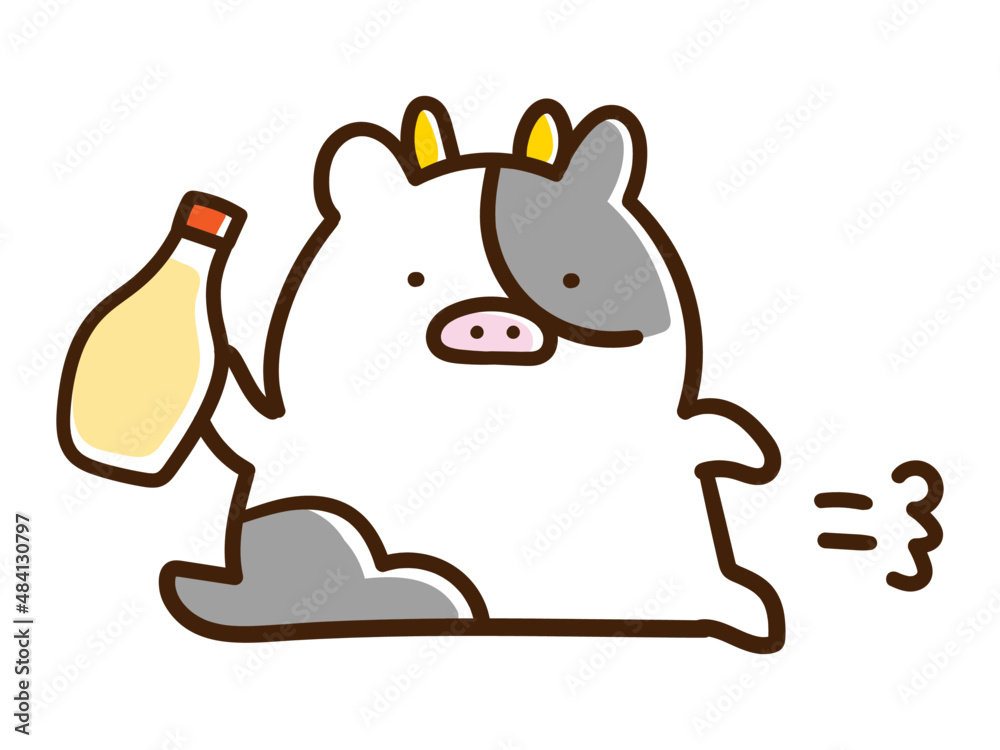 マヨネーズを持って走るかわいいうしのキャラクターの手書き風イラスト Stock Vector Adobe Stock