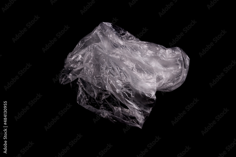 white plastic bag isolated on a black background