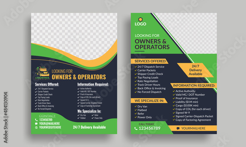 trucking and dispatching logistics flyer, freight broker flyer, owner operators independent freight flyer truck dispatcher logistics flyer template, transport service flyer design template