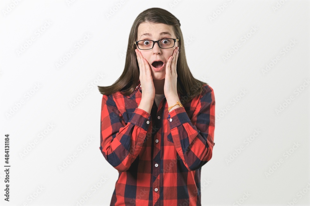 Image of young woman, university student in casual clothes smiling, looking friendly