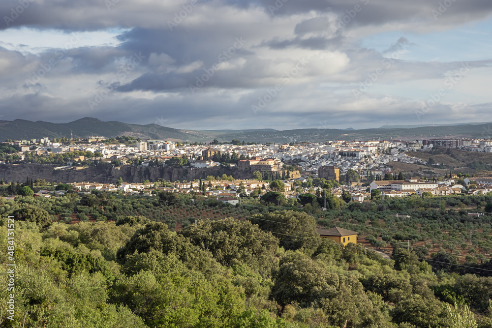 Ronda seen from the south at a cloudy sunrise