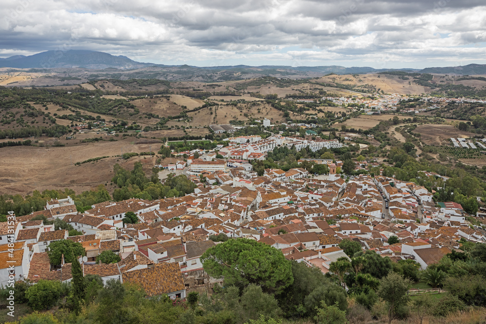 Aerial view of Jimena de la Frontera seen from the castle above the village