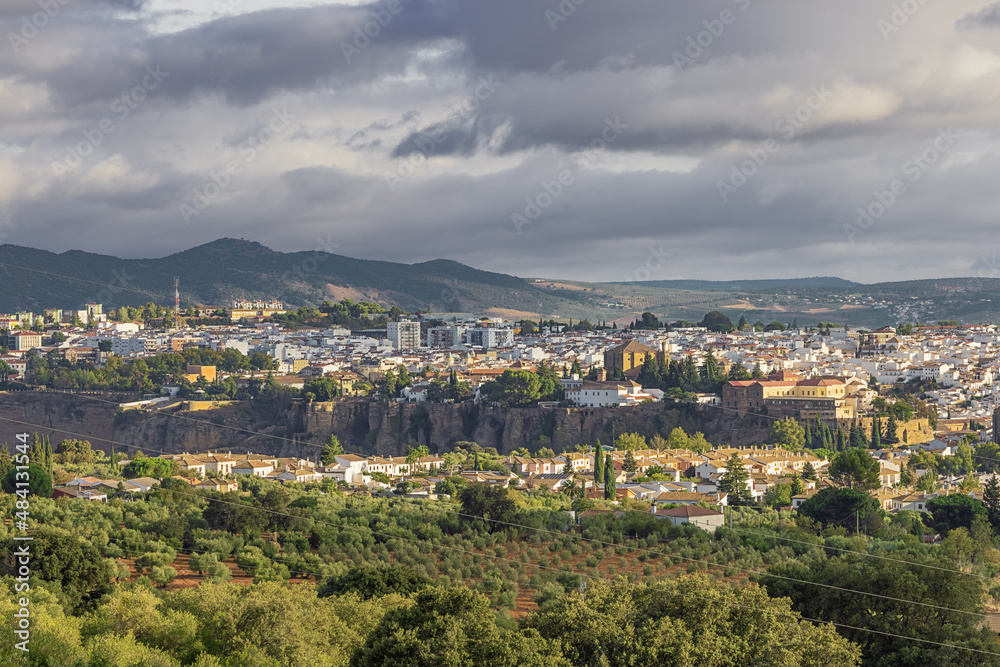 Ronda waking up after a rainy night, seen from an outlook south of the city