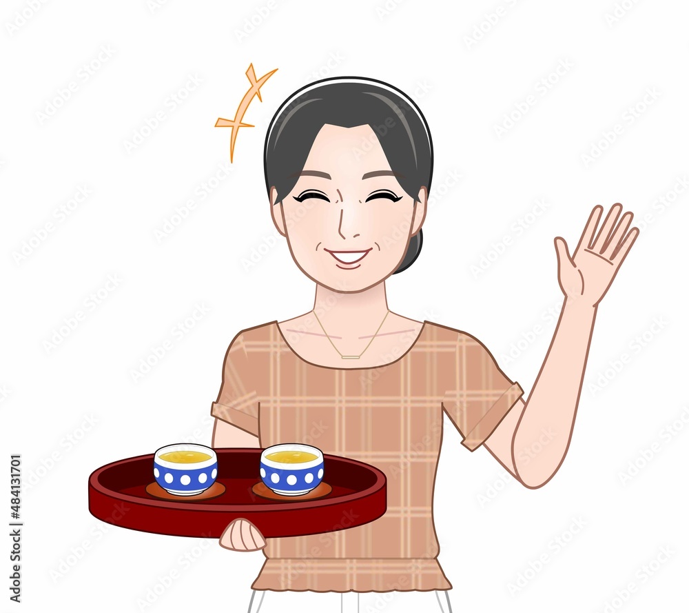 お客様にお茶を出す女性