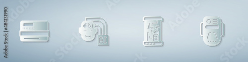 Set Credit card, Humanoid robot, Cryogenic capsules and Artificial intelligence. Paper art style. Vector