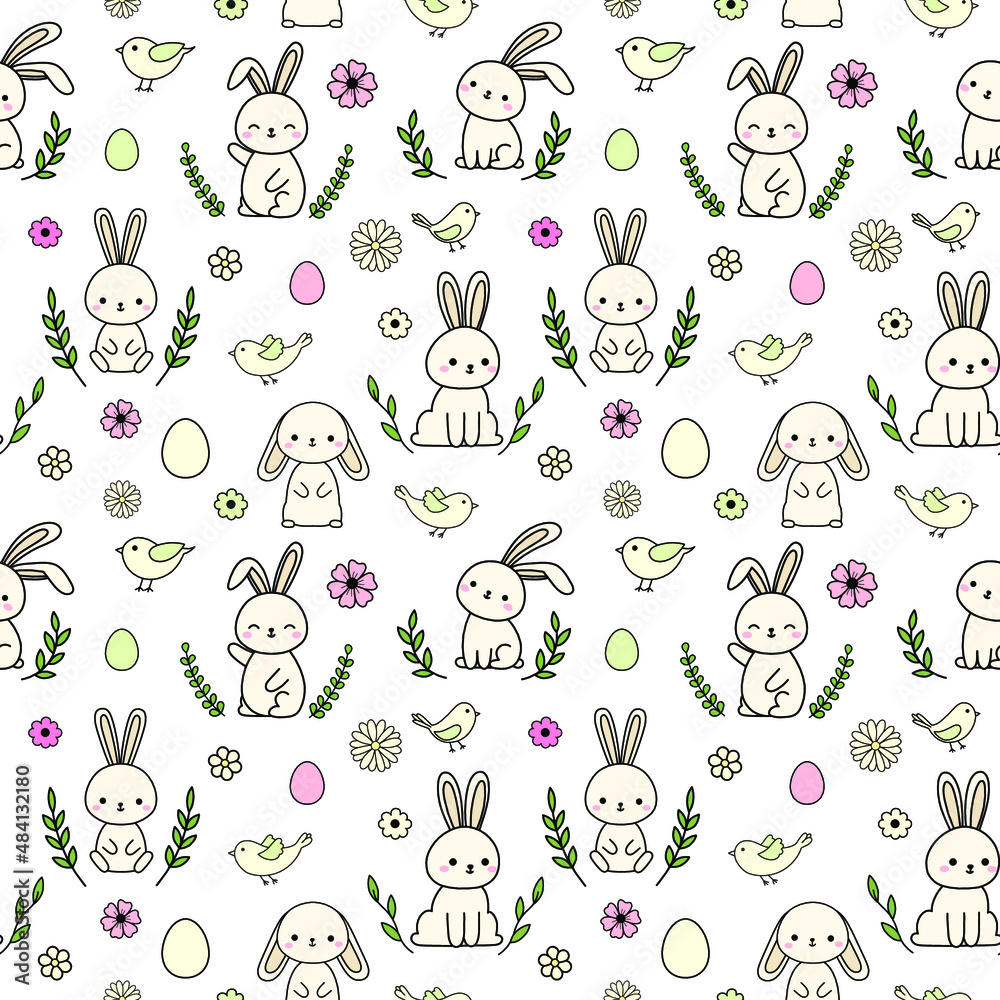 Fototapeta premium Cute easter pattern, spring vector seamless pattern