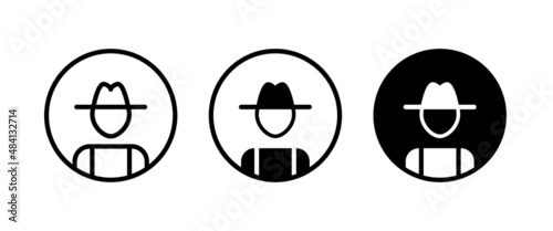 Avatar man in a hat icons , Secret service agent, Spy man icon Wanted button, vector, sign, symbol, logo, illustration, editable stroke, flat design style isolated on white