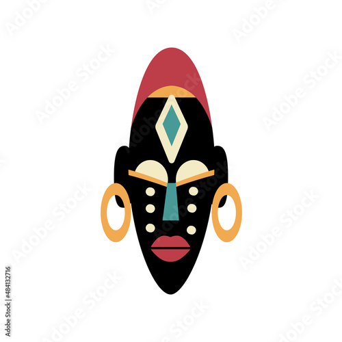 African Mask Icons. Flat vector illustration in bright colors. Isolated on white.