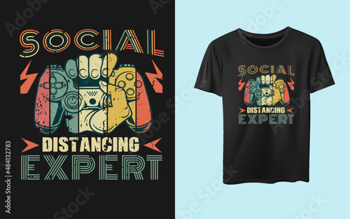 Social distancing expert vintage typography gaming t-shirt design, gamer gift