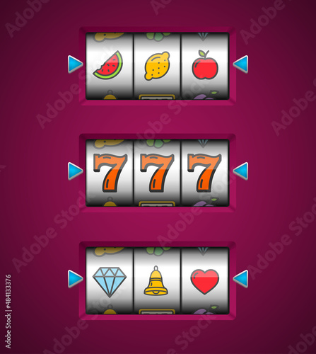 Realistic Detailed 3d Slot Machine Set. Vector