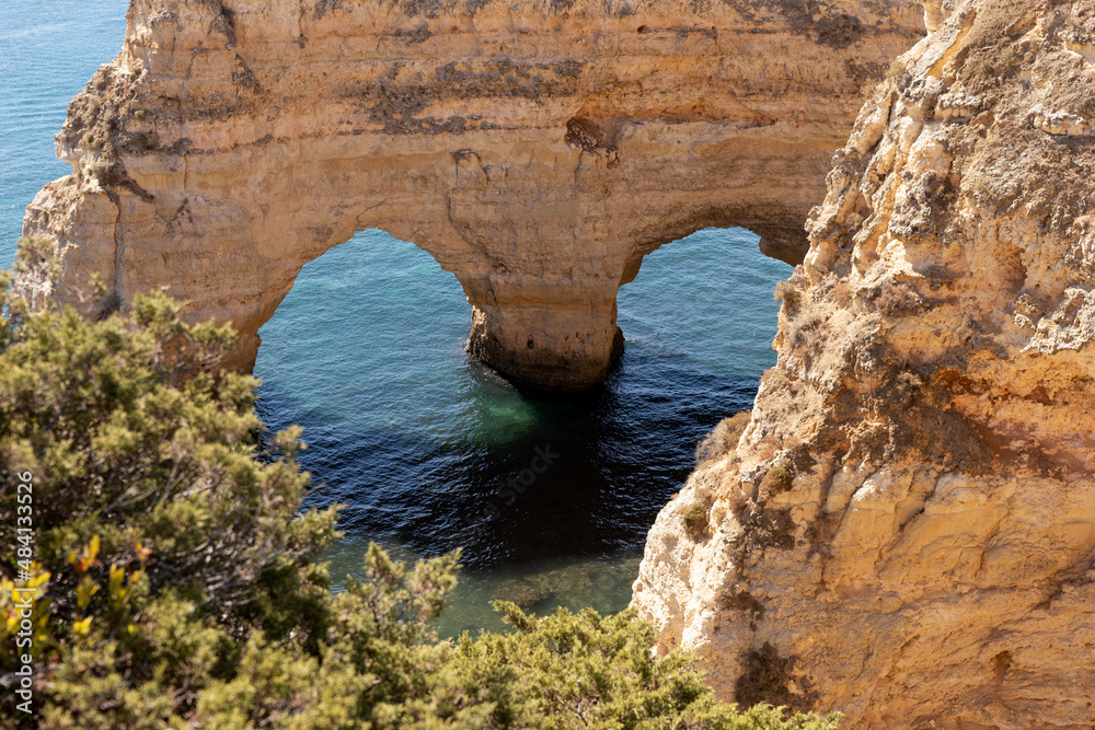 Cliffs at the beach praia da Marinha. Algarve. Portugal. Europe