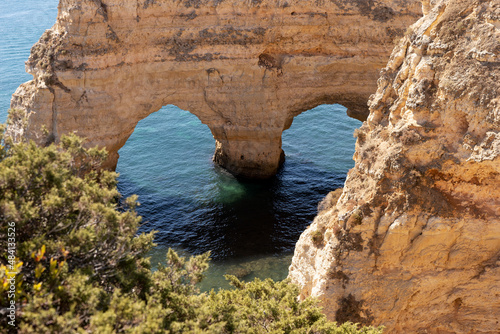 Cliffs at the beach praia da Marinha. Algarve. Portugal. Europe