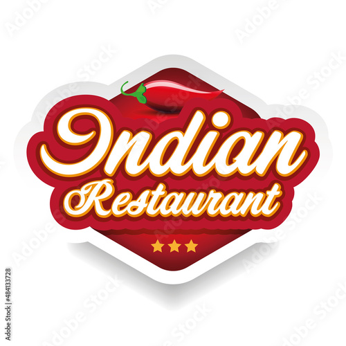 Indian restaurant label red with Chilli pepper