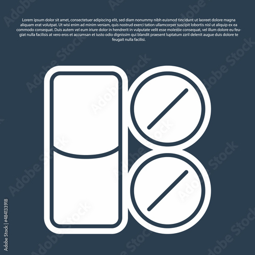 Blue line Toothache painkiller tablet icon isolated on blue background. Tooth care medicine. Capsule pill and drug. Pharmacy design. Vector