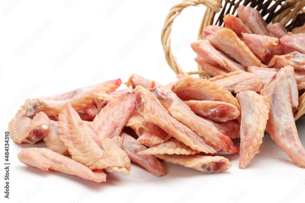 Raw chicken wings on White background