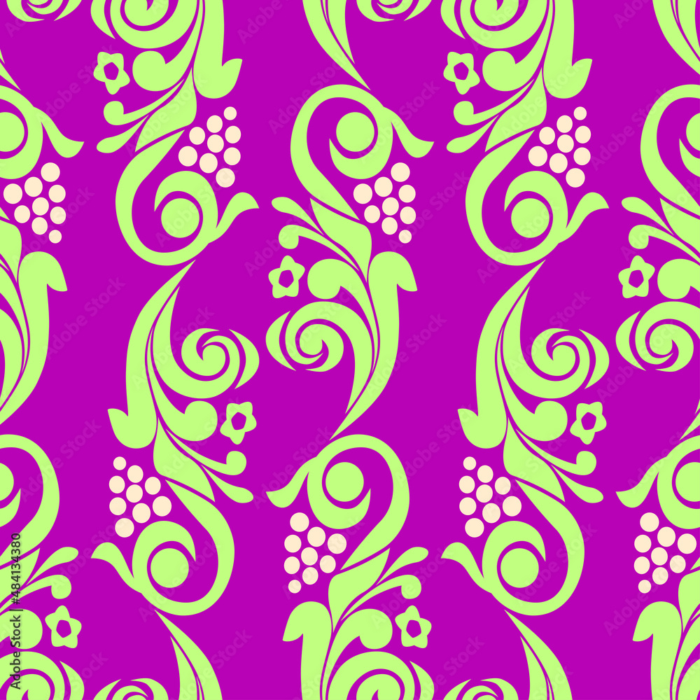 Seamless pattern of silhouettes abstract grape vine leaves with ripe berries Seamless pattern of silhouettes abstract grape vine leaves with ripe berries