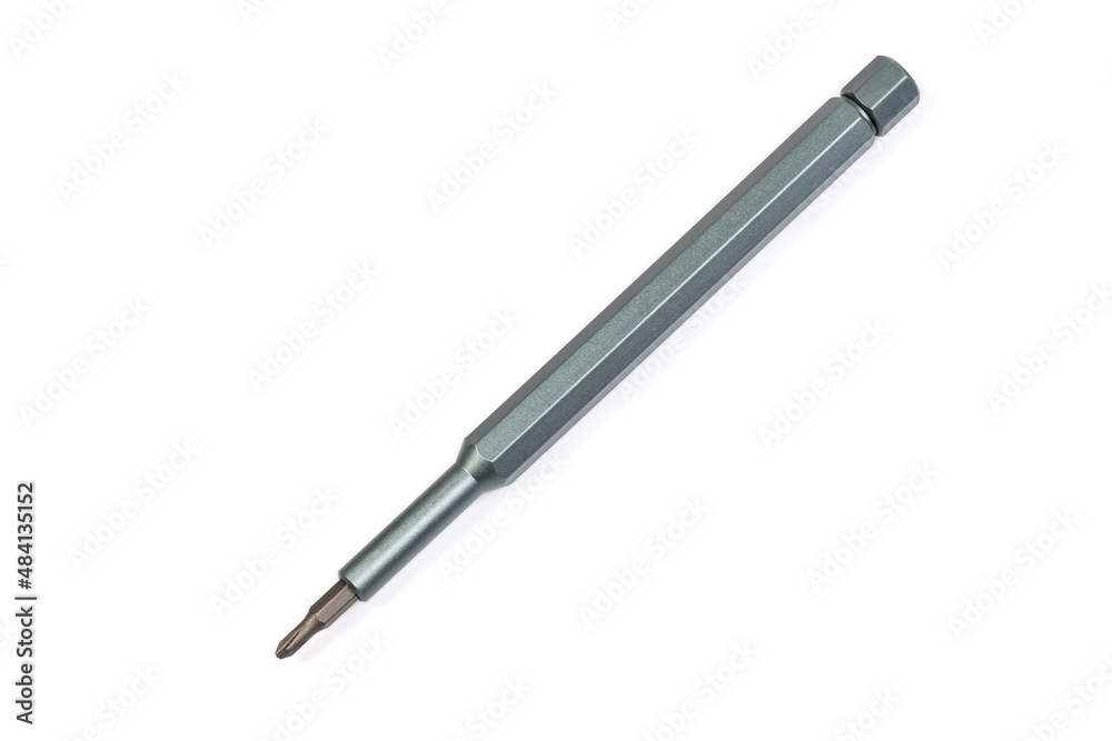 Manual mini screwdriver with inserted crosspoint interchangeable bit close-up