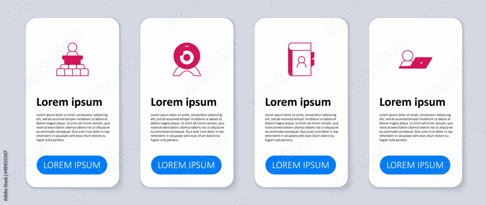 Set Video chat conference, Phone book, Web camera and Speaker. Business infographic template. Vector Set Video chat conference, Phone book, Web camera and Speaker. Business infographic template. Vector