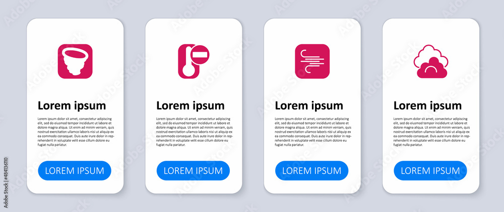 Set Cloud, Wind, Thermometer and Tornado. Business infographic template. Vector