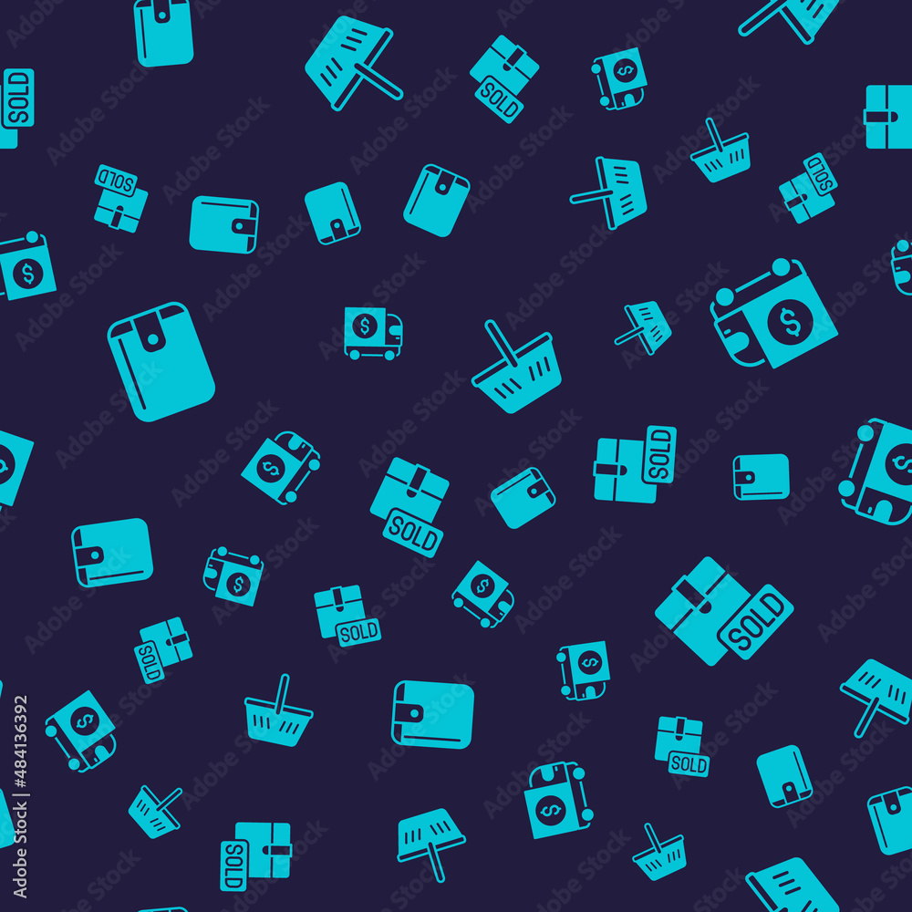 Set Wallet, Armored truck, Shopping basket and Sold on seamless pattern. Vector Set Wallet, Armored truck, Shopping basket and Sold on seamless pattern. Vector