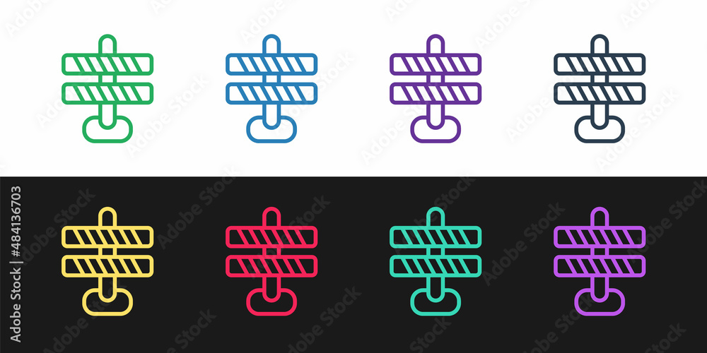Set line Road barrier icon isolated on black and white background. Symbol of restricted area which are in under construction processes. Repair works. Vector