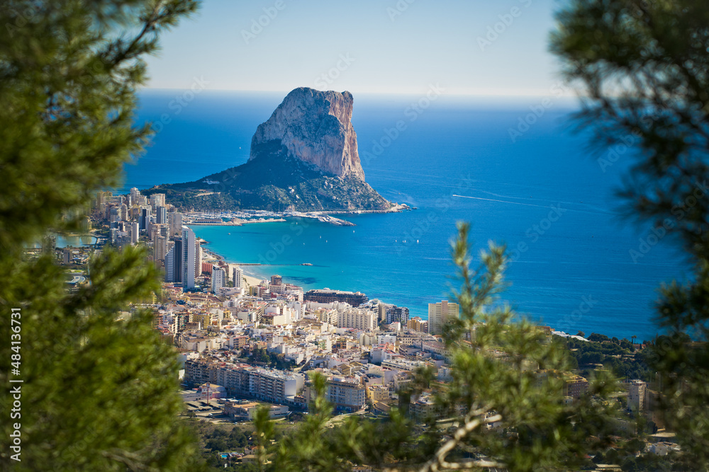 view of Calpe and the penyal d'Ifach rock from d'Olta mountain