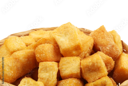 Fried tofu isolated on white background