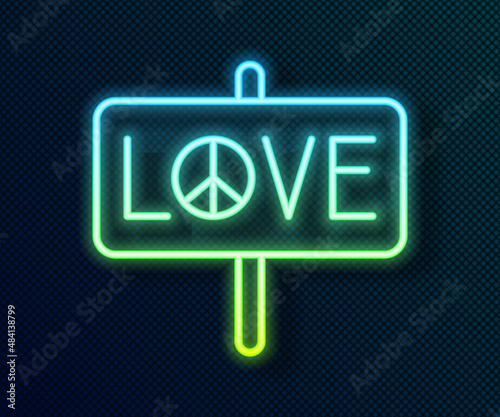 Glowing neon line Peace icon isolated on black background. Hippie symbol of peace. Vector