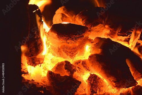 burning charcoal stove close-up
