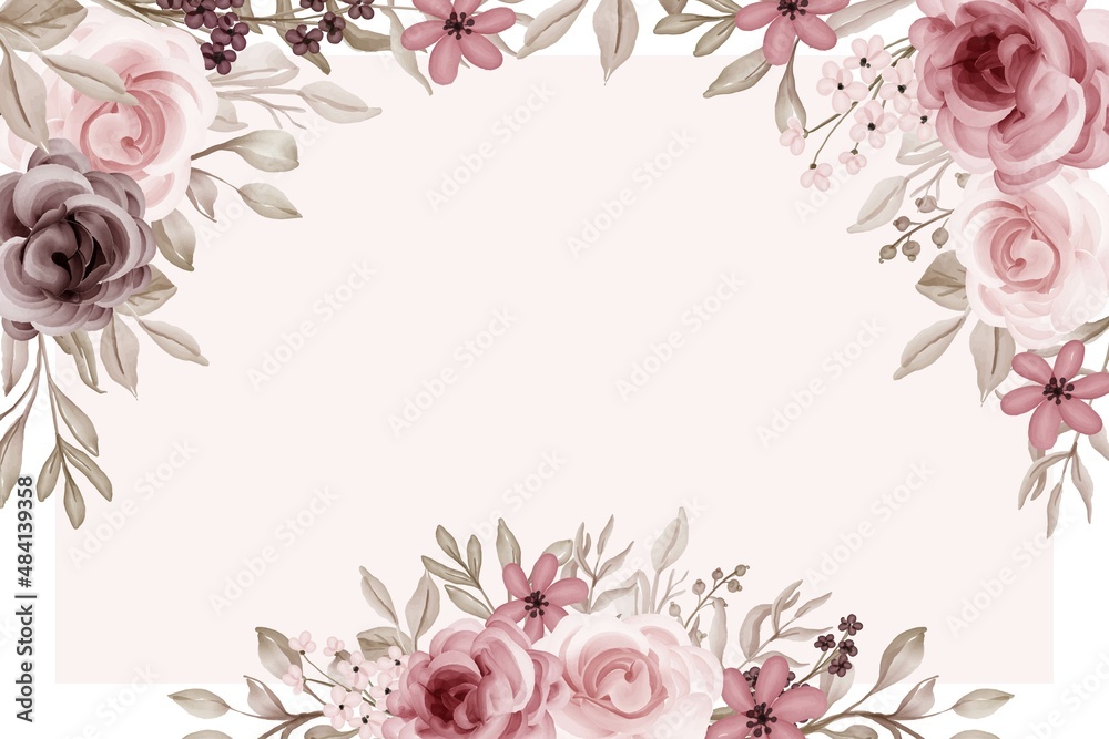 Luxury Brown and Maroon Rose Flower Watercolor Background