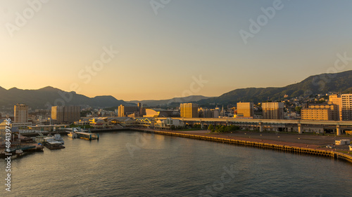 Sasebo city bathed in golden light photo
